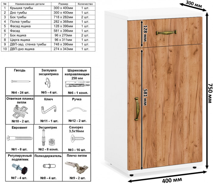 Лидер-8 Стол + Тумба МД 3.15 + Тумба МД 3.19, цвет белый шагрень/крафт золото, ШхГхВ 245х50/30х75 см. или 115х50/160х75 см., НЕ универсальная сборка