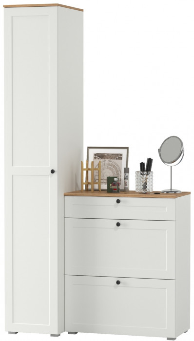 Остин Прихожая 10, цвет белый шагрень/дуб крафт золотой, ШхГхВ 120х54,3х229,6 см., универсальная сборка