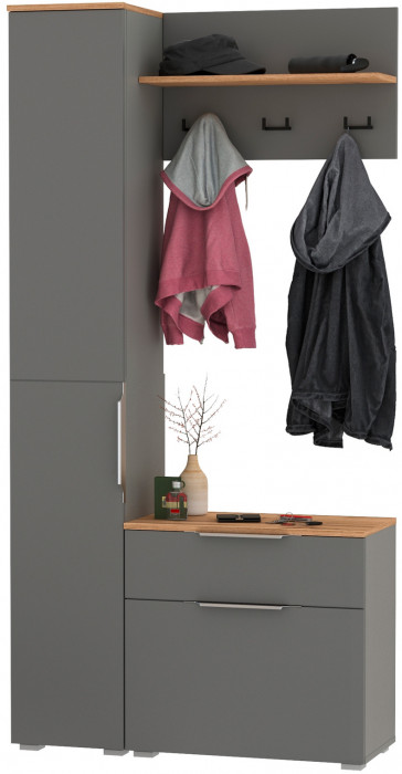 Октава Прихожая 14, цвет серый графит/дуб крафт золотой/фасады МДФ серый графит, ШхГхВ 97,1х35,4х197,6 см., универсальная сборка