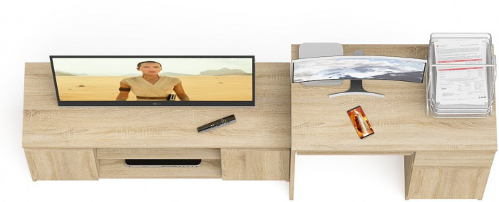 Мори компьютерный стол МС-1 правый + Тумба МТВ1200.1, дуб сонома