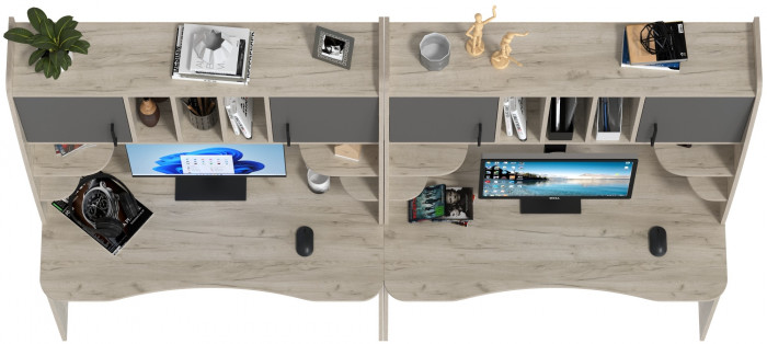 Два стола рабочих 6-0604дкс/граф Бета, цвет дуб крафт серый/графит, ШхГхВ 240х60,5х183,5 см.