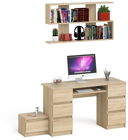 Мори компьютерный стол МС-2 + Тумба ТМП400.1 + Полка 1200, дуб сонома