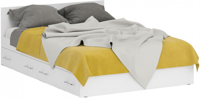 Стандарт Кровать с ящиками 1400, цвет белый, ШхГхВ 143,5х203,5х70 см., сп.м. 1400х2000 мм., без матраса, основание есть