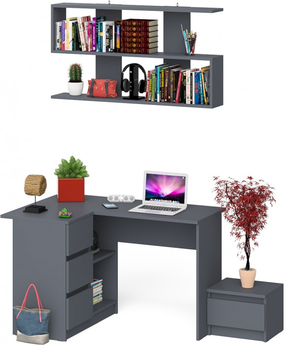 Мори Стол компьютерный МС-16 левый + Тумба ТМП400.1 + Полка 1200, цвет графит, ШхГхВ 164,8х84,9х209,6 см., НЕ универсальная сборка
