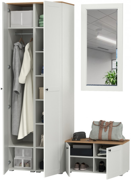 Остин Прихожая 36, белый шагрень/дуб крафт золотой