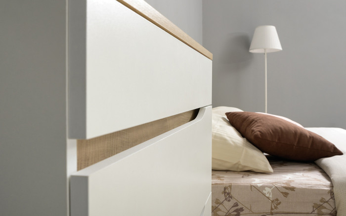 Муссон Кровать 11.41 + ортопед + Комод 13.97, цвет белый/дуб эндгрейн элегантный, сп. м. 1600х2000 мм., б/м