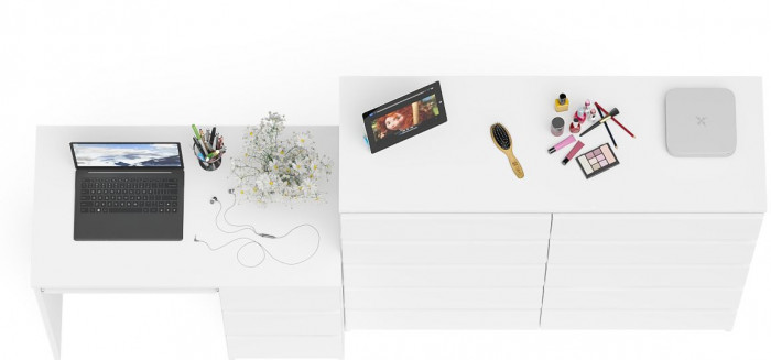 Мори компьютерный стол МС-6 правый + Комод МК1200.10, белый