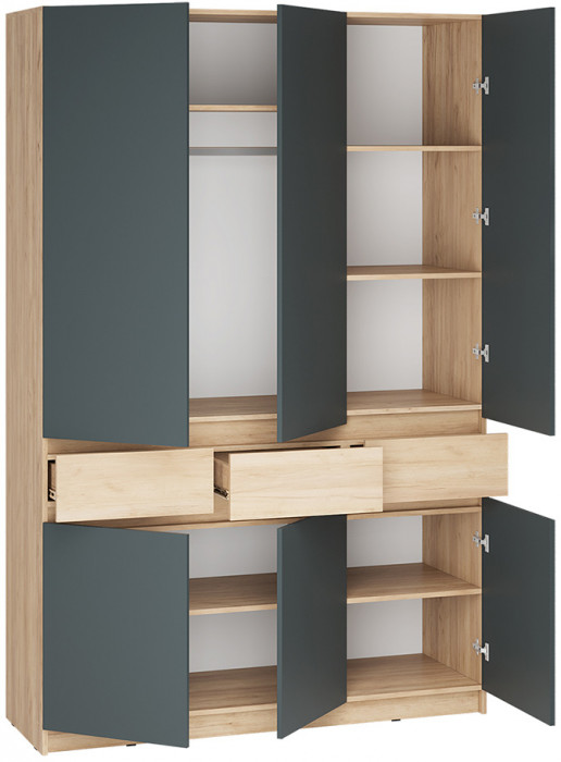 Шкаф распашной Стоуби ШК-1500, Дуб крафт золотой, Серый графит