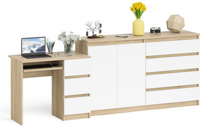 Мори Стол компьютерный МС-6 правый + Комод МК1600.1, цвет дуб сонома/белый, ШхГхВ 250,4х50х94 см., выдвижные ящики справа, НЕ универсальная сборка