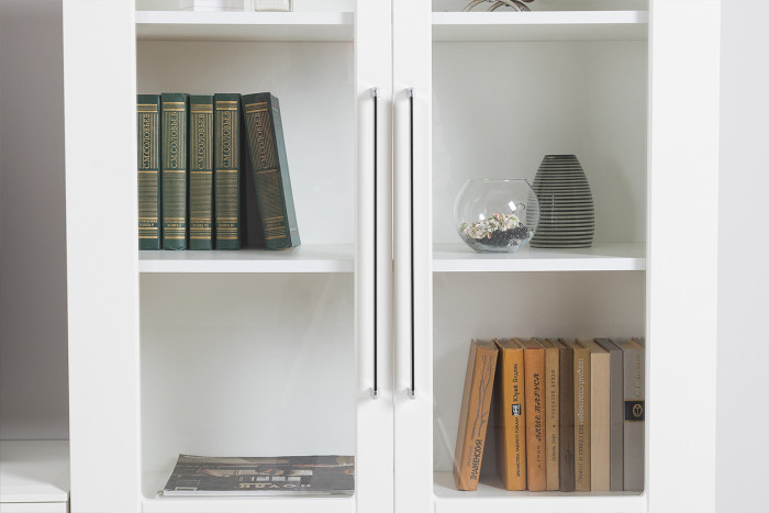 Валенсия Гостиная № 102, цвет ЛДСП белый шагрень/МДФ белый шагрень, ШхГхВ 301,4х38,4х225,2 см., ниша для ТВ 133х38х100 см.