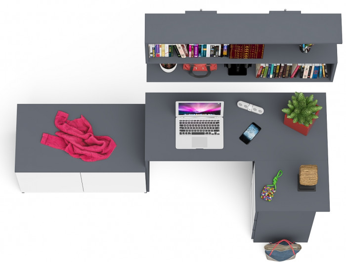 Мори Стол компьютерный МС-16 правый + Тумба МА900.1 + Полка 1200, цвет графит/белый, ШхГхВ 214,8х84,9х209,6 см., НЕ универсальная сборка