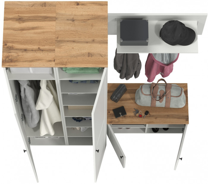 Остин Прихожая 37, белый шагрень/дуб крафт золотой