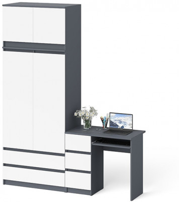 Мори Стол компьютерный МС-6 левый + Шкаф МШ900.1 + Антресоль МА900.1, цвет графит/белый, ШхГхВ 180,4х50,4х234,2 см., выдвиж. ящики слева, НЕ ун. сб.