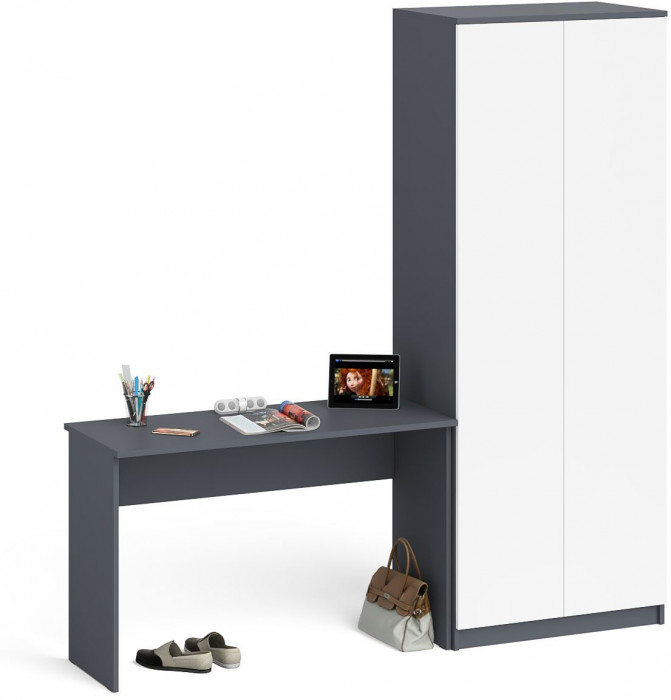 Мори Стол письменный МСП1200.1 + Шкаф МШ800.1, цвет графит/белый, ШхГхВ 200,8х50,4х209,6 см., универсальная сборка