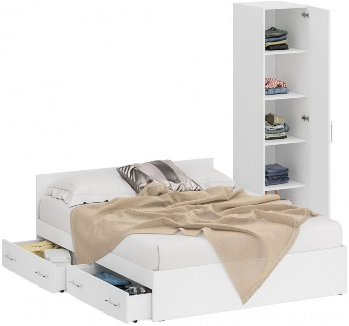 Кровать с ящиками 1600 + Пенал Стандарт, белый