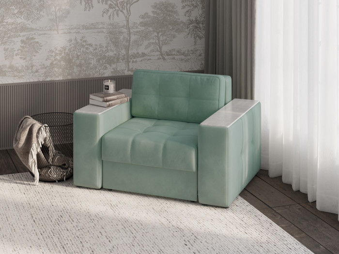Кресло-кровать Виконт, Мятный/Холст белый МДФ