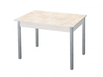 Альфа фотопечать стол обеденный раздвижной / мрамор бежевый/дуб молочный/металлик