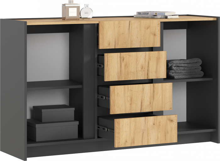 Остин Комод 1400 (2 двери 4 ящика) (Дуб крафт, Графит)