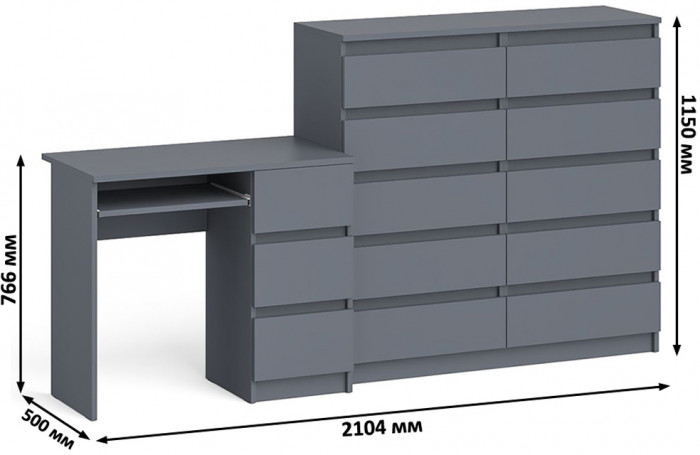 Мори компьютерный стол МС-6 правый + Комод МК1200.10, графит