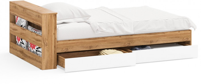 Ксения Кровать с ящиками 1200, дуб вотан/белый