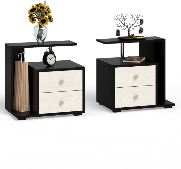 Камелия спальня № 12 Кровать с ящиками 1400 + Две тумбы + Комод + Зеркало, цвет венге/дуб лоредо, сп.м. 1400х2000 мм., б/м, основание есть