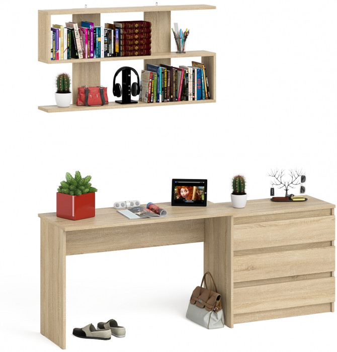 Мори письменный стол МСП1200.1 + Комод МК800.1 + Полка 1200, дуб сонома