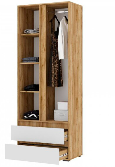 Хелен ШК 01 Шкаф 2х створчатый(0,800х2,100х0,460) белый/дуб крафт золото