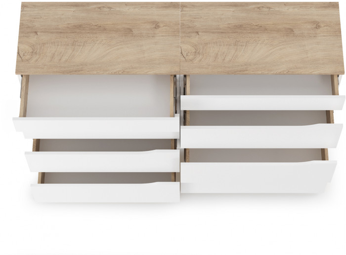 Муссон 13.97 Комод + 13.97 Комод, цвет белый/дуб эндгрейн элегантный, ШхГхВ 154х39,4х92,6 см., четыре выдвижных ящика, ручки-вырезы