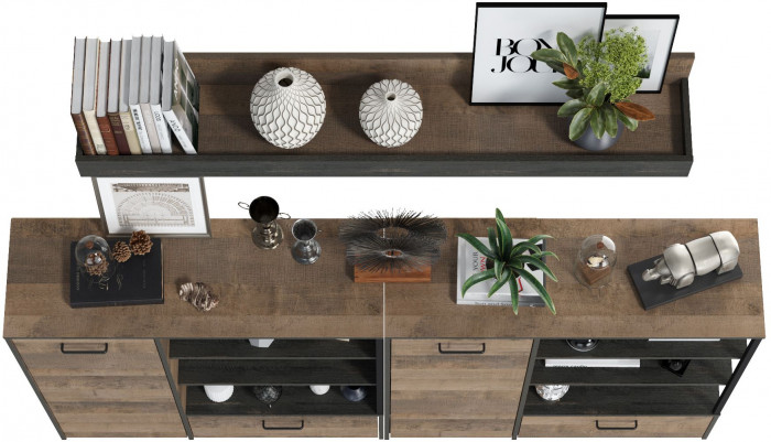 Трувор Гостиная 001, цвет дуб гранж песочный/интра, ШхГхВ 218х36,9х195 см., универсальная сборка