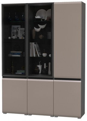 Сидней 13.201 Шкаф-витрина 2 штуки + Шкаф 13.200, цвет корпус: антрацит/фасады: МДФ веллюто капучино/стекло, ШхГхВ 150х41,3х205,2 см., ун. сб