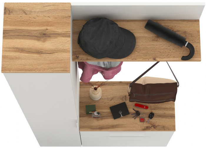 Октава Прихожая 16, цвет белый шагрень/дуб крафт золотой/фасады МДФ белый шагрень, ШхГхВ 97,1х35,4х197,6 см., универсальная сборка