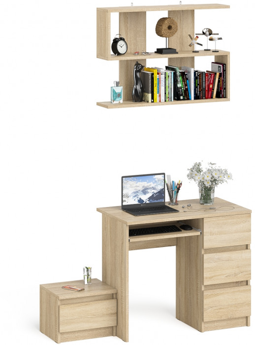 Мори компьютерный стол МС-6 правый + Тумба ТМП400.1 + Полка 900, дуб сонома