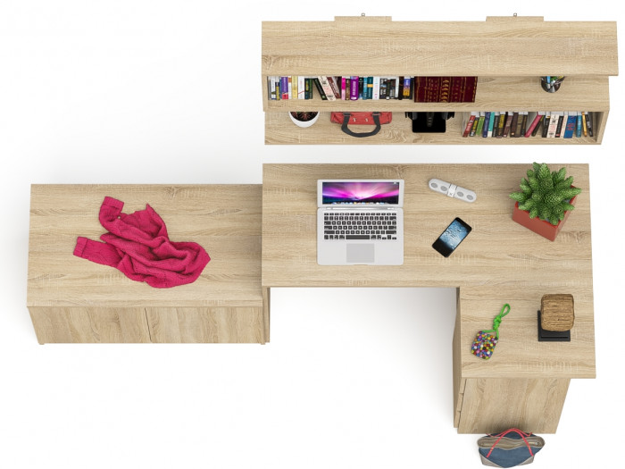 Мори Стол компьютерный МС-16 правый + Тумба МА900.1 + Полка 1200, цвет дуб сонома, ШхГхВ 214,8х84,9х209,6 см., НЕ универсальная сборка