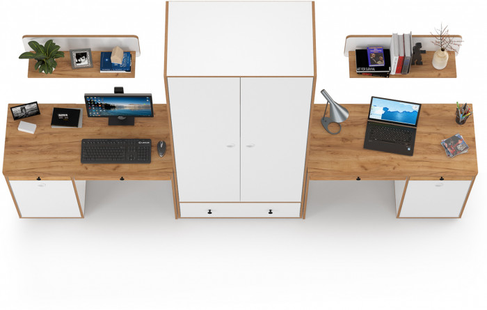 Вуди Компоновка № 26, цвет белый премиум/дуб крафт золотой, ШхГхВ 306х52,7х205 см., универсальная сборка