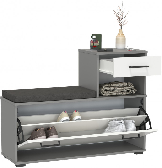 Лира ГК 2-0714граф/бел Тумба под обувь, графит/белый