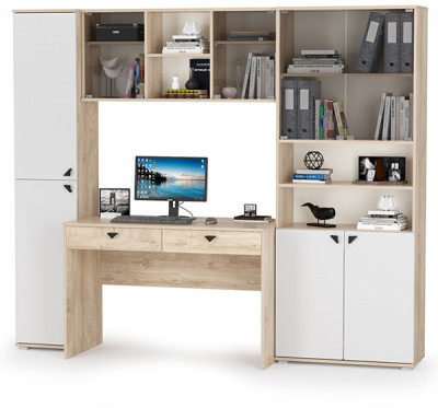 КР100 Бостон № 31, цвет дуб эндгрейн элегантный/фасады МДФ милк рикамо софт, 13.154+12.69+10.51+13.156, ШхГхВ 230,6х57,2х194,4 см., ун. сборка