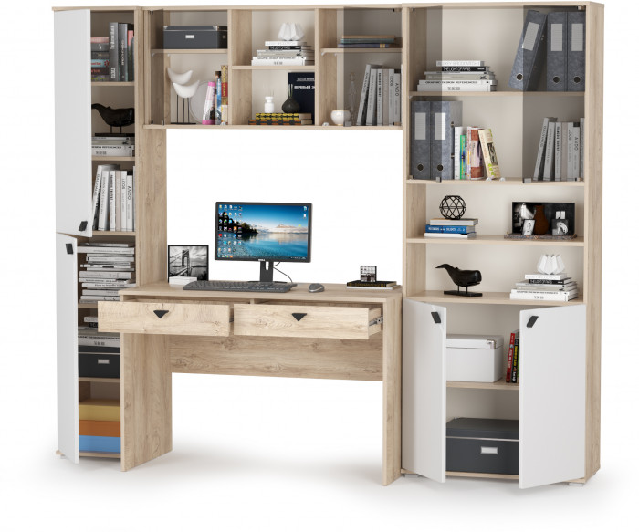 КР100 Бостон № 31, цвет дуб эндгрейн элегантный/фасады МДФ милк рикамо софт, 13.154+12.69+10.51+13.156, ШхГхВ 230,6х57,2х194,4 см., ун. сборка