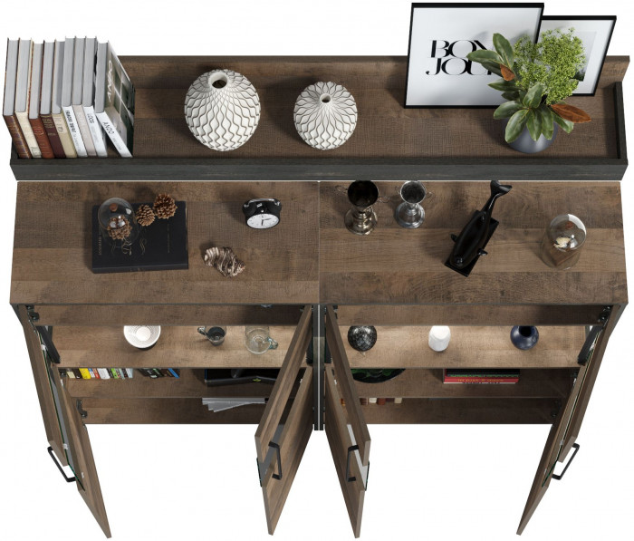 Трувор Гостиная 002, цвет дуб гранж песочный/интра, ШхГхВ 171,6х37х195 см., есть светодиодная подсветка