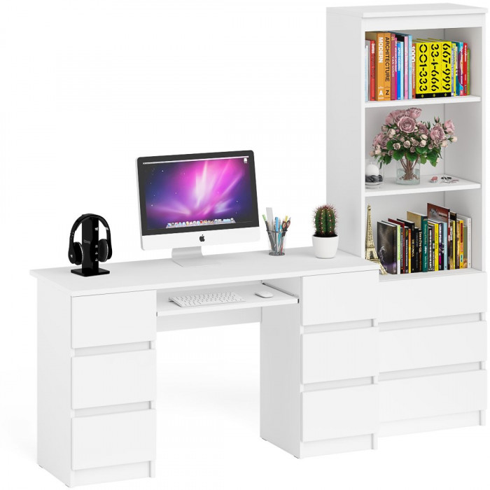 Мори компьютерный стол МС-2 + Стеллаж МСТ600.3, белый