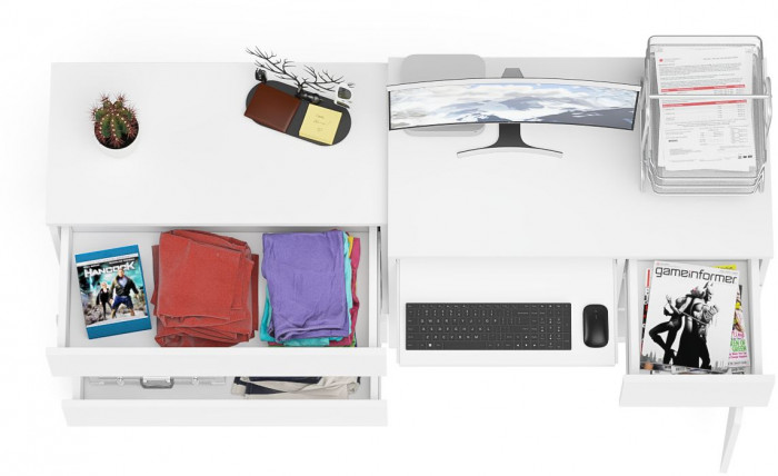 Мори Стол компьютерный МС-1 правый + Комод МК800.1, цвет белый, ШхГхВ 170,4х50х76,6 см., выдвижной ящик справа, НЕ универсальная сборка