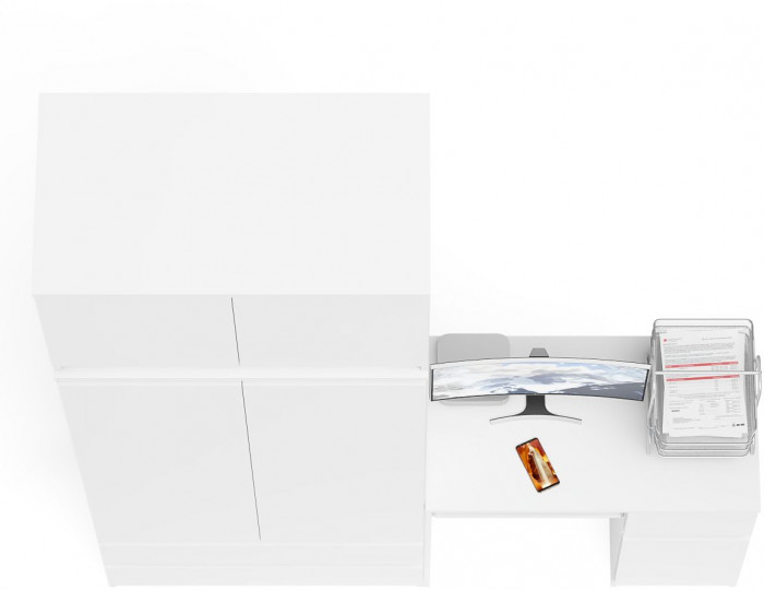 Мори Стол компьютерный МС-1 правый + Шкаф МШ900.1 + Антресоль МА900.1, цвет белый, ШхГхВ 180,4х50,4х234,2 см., выдвижной ящик справа, НЕ универс. сб.