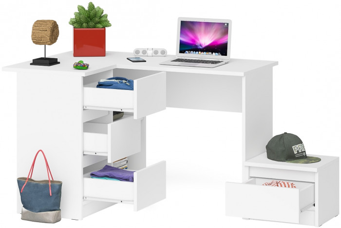 Мори Стол компьютерный МС-16 левый + Тумба ТМП400.1, цвет белый, ШхГхВ 164,8х84,9х76,6 см., выдвижные ящики слева, НЕ универсальная сборка