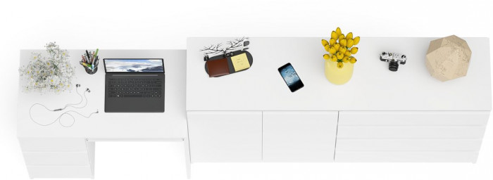 Мори Стол компьютерный МС-6 левый + Комод МК1600.1, цвет белый, ШхГхВ 250,4х50х94 см., выдвижные ящики слева, НЕ универсальная сборка