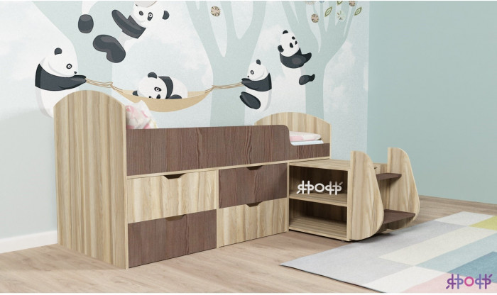 Кровать-чердак Малыш 7 (Дуб молочный/Дуб молочный)