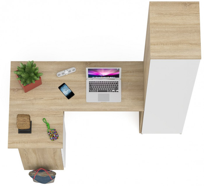 Мори Стол компьютерный МС-16 левый + Пенал МШ400.1, цвет дуб сонома/белый, ШхГхВ 164,8х84,9х209,6 см., выдвижные ящики слева, НЕ универсальная сборка