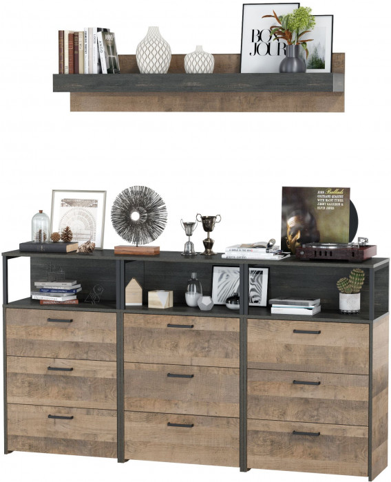 Трувор Гостиная 003, цвет дуб гранж песочный/интра, ШхГхВ 198х37х195 см.