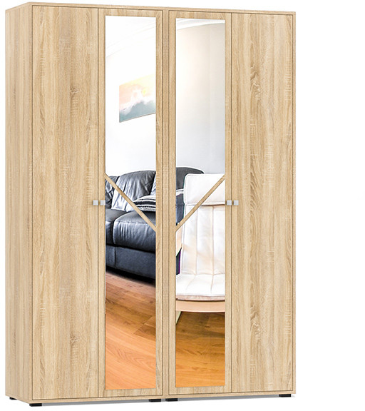 Камелия Шкаф 4-х створчатый, цвет дуб сонома, ШхГхВ 160х48х220 см., универсальная сборка, можно использовать как два отдельных шкафа