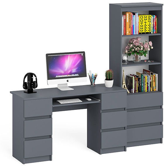 Мори компьютерный стол МС-2 + Стеллаж МСТ600.3, графит