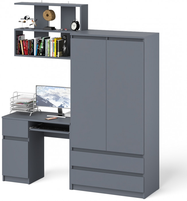 Мори Стол компьютерный МС-1 левый + Шкаф МШ900.1 + Полка 900, цвет графит, ШхГхВ 180,4х50,4х209,6 см., НЕ универсальная сборка