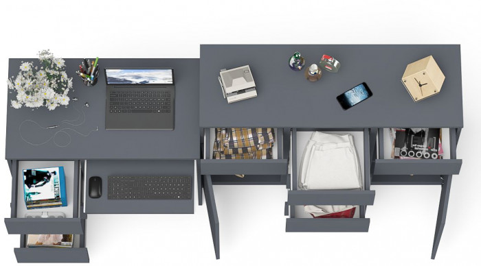 Мори компьютерный стол МС-6 левый + Комод МК1200.4, графит